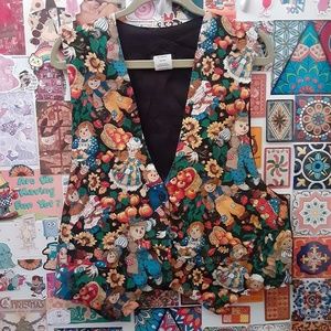 VTG 90's JLN US XL L Fall Autumn Festive Raggedy Ann Dolls Scarecrows Vest